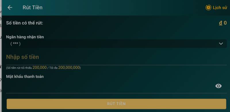 Bước 3: Nhập lệnh rút tiền